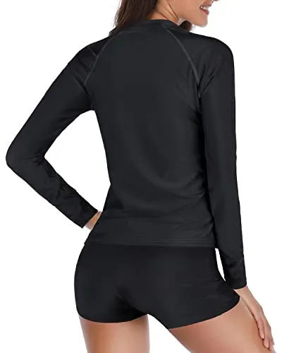 Uv Block Material With Upf 50  Protection Two Piece Rash Guard Bathing Suit-Black