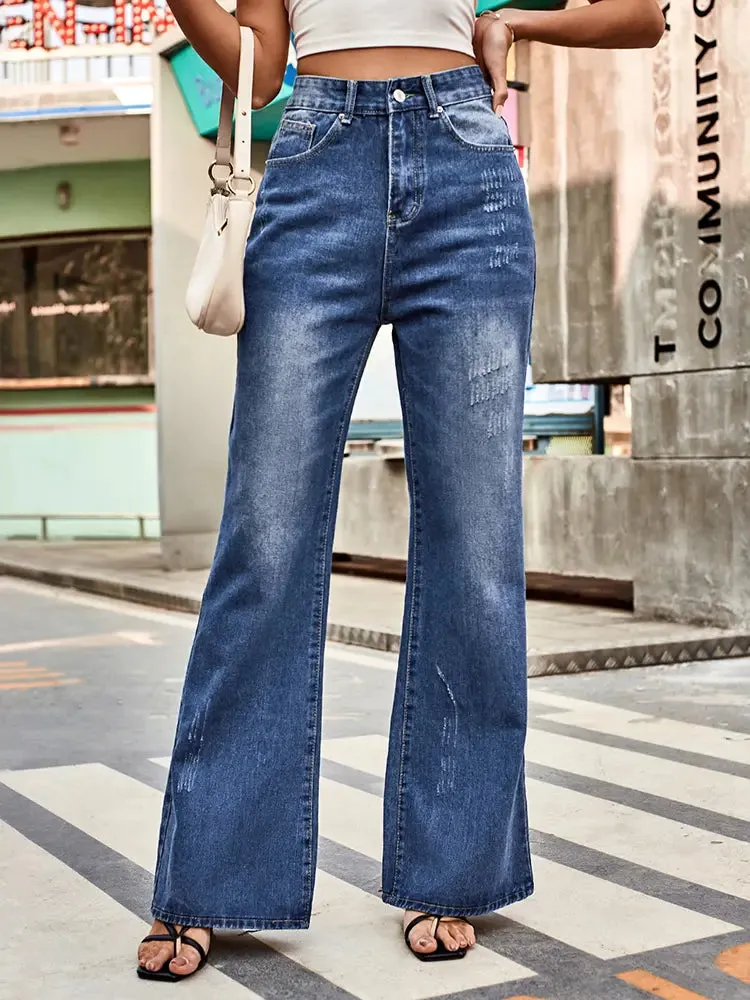 Versatile Mid-Rise Flared Denim Pants