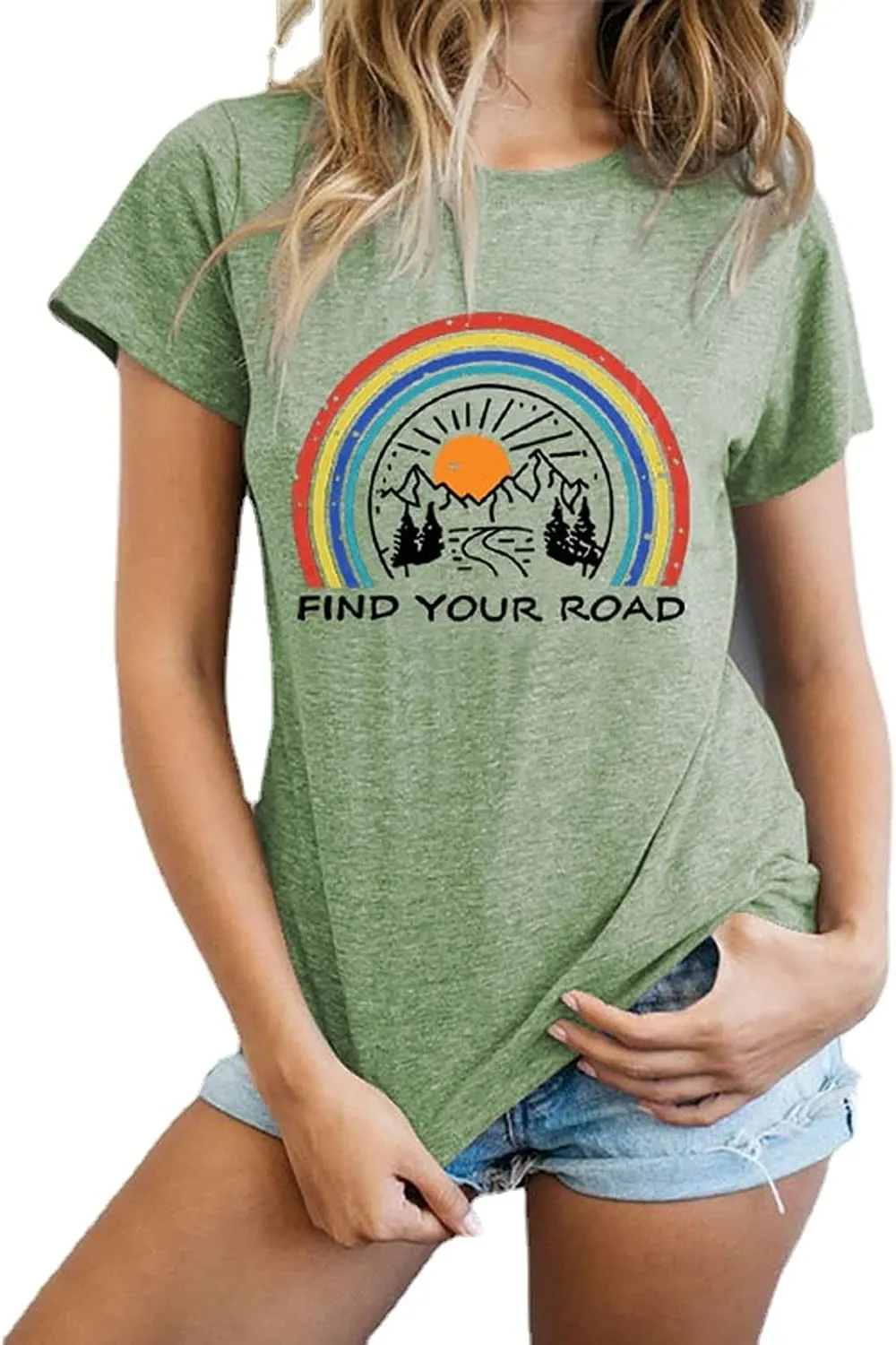 Women Find Your Road T-Shirt Womens Graphic Tees Casual Shirt