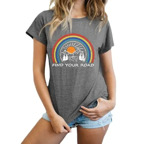 Women Find Your Road T-Shirt Womens Graphic Tees Casual Shirt