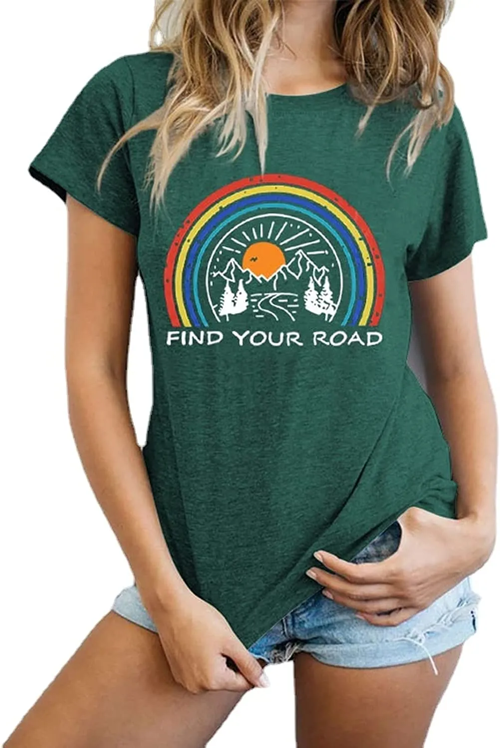 Women Find Your Road T-Shirt Womens Graphic Tees Casual Shirt