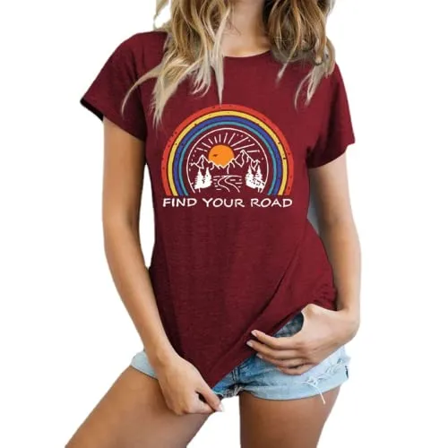 Women Find Your Road T-Shirt Womens Graphic Tees Casual Shirt