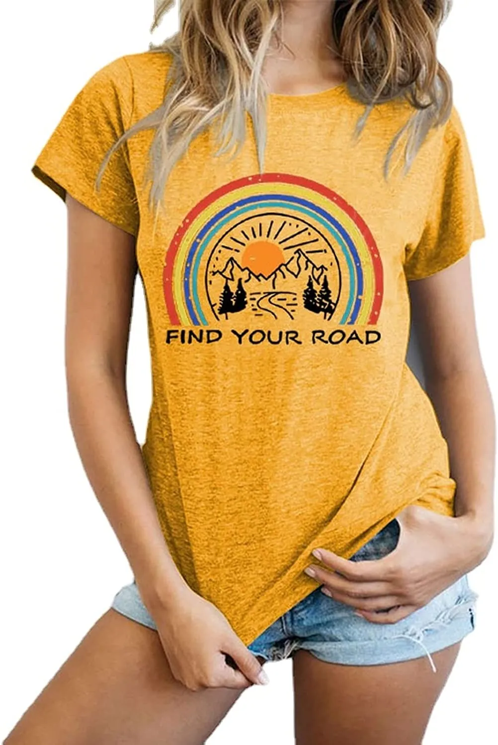 Women Find Your Road T-Shirt Womens Graphic Tees Casual Shirt