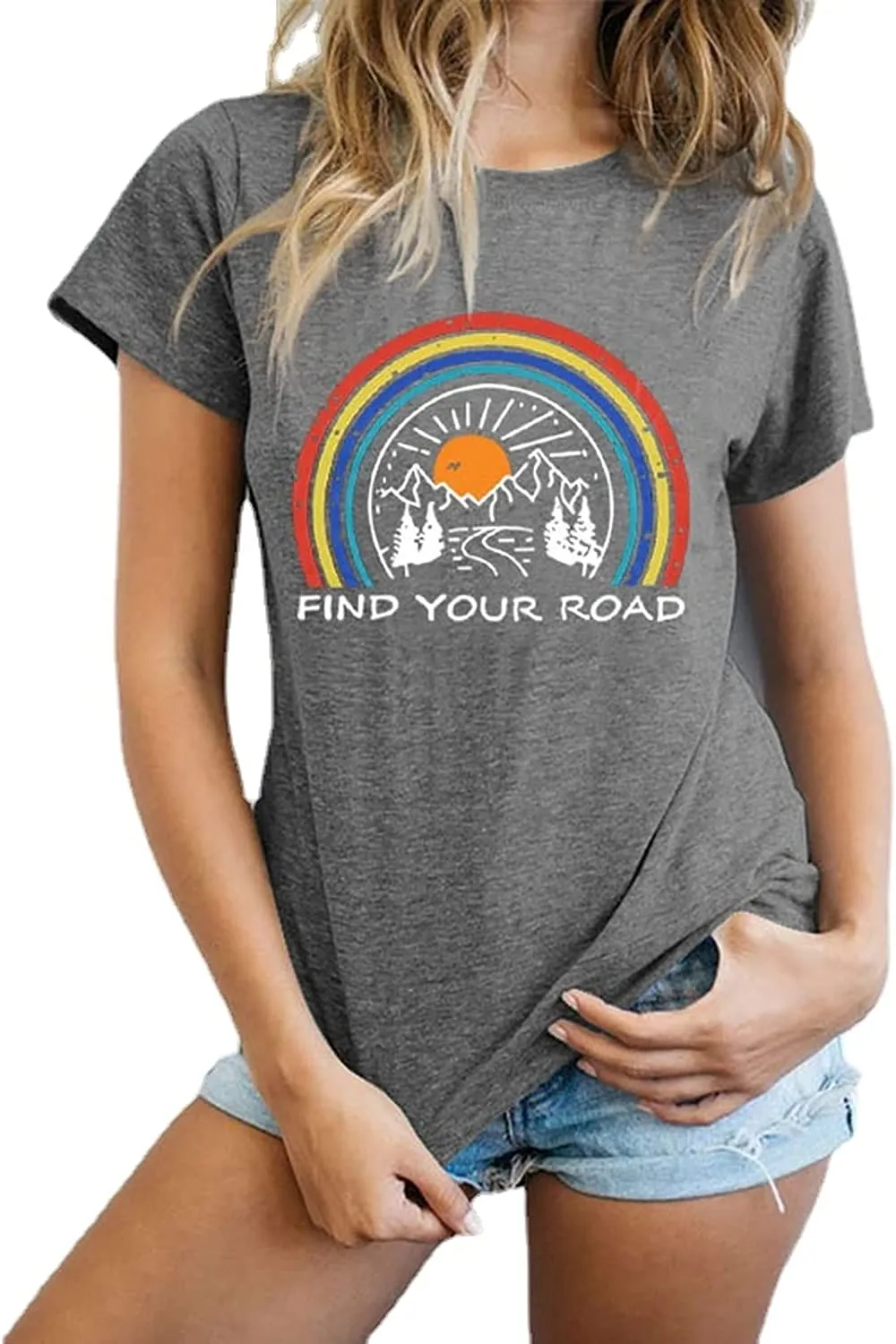 Women Find Your Road T-Shirt Womens Graphic Tees Casual Shirt