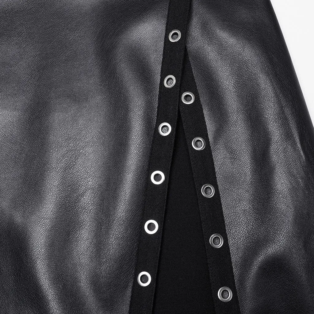 Women's Punk Eyelet Split Faux Leather Skirt